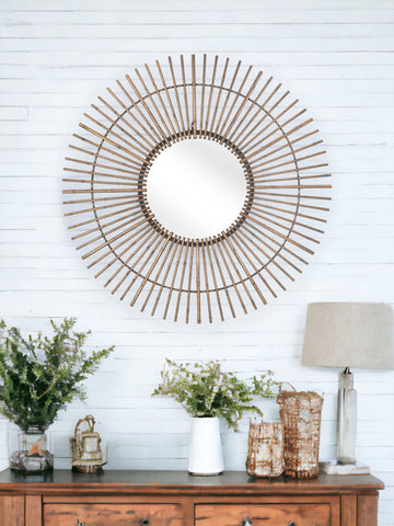 32" Gold Steel Sunburst Framed Accent Mirror