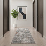 2' X 13' Gray And Ivory Abstract Runner Rug