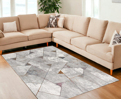 7' X 10' Grey Geometric Area Rug