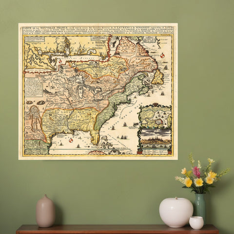 20" X 24" Vintage 1718 Map Of New France