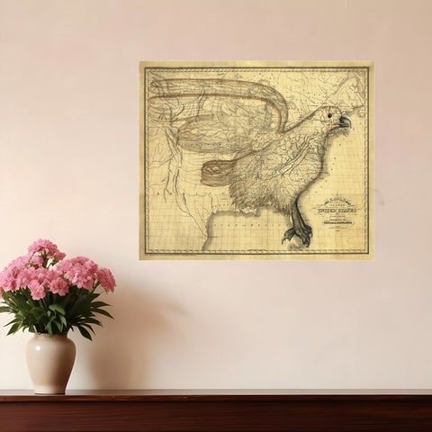 16" X 20" Eagle Map Of America C1833 Vintage  Poster Wall Art