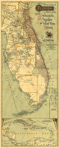 16" X 36" Map Of Jacksonville Florida Vintage Poster Wall Art