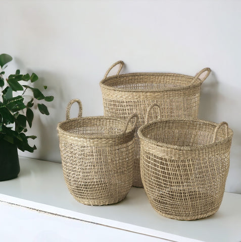 Set of Three Natural Wicker Basket