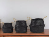 Set of Three Black Wicker Basket