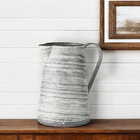 11" Gray and White Abstract Metal Jug Vase