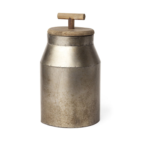 14" Silver Metal Decorative Canister