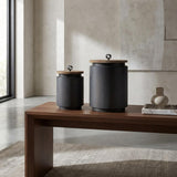 Set of Two Dark Gray Metal Decorative Canister