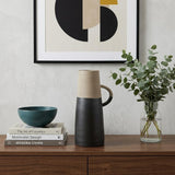 14" Black and Natural Ceramic Decorative Jug