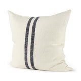22" Beige and Blue Striped Linen Throw Pillow Cover