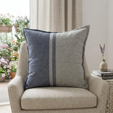 20" Blue And Gray Striped Linen Throw Pillow Cover
