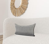 14" X 26" Dark Gray And Light Gray Striped Linen Lumbar Throw Pillow Cover