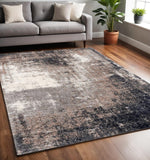 5' X 8' Ivory And Navy Retro Modern Area Rug