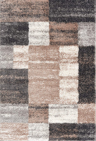 8' X 11' Beige and Ivory Patchwork Shag Area Rug