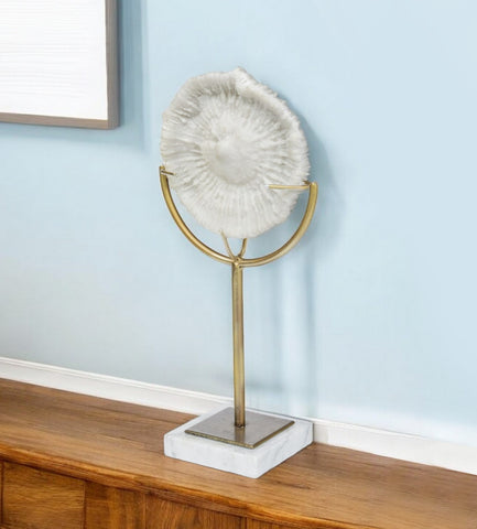 15" Gold and White Metal and Resin Tabletop Sculpture