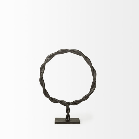 15" Black Metal Round Braided Tabletop Sculpture
