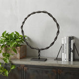 23" Black Metal Round Braided Tabletop Sculpture