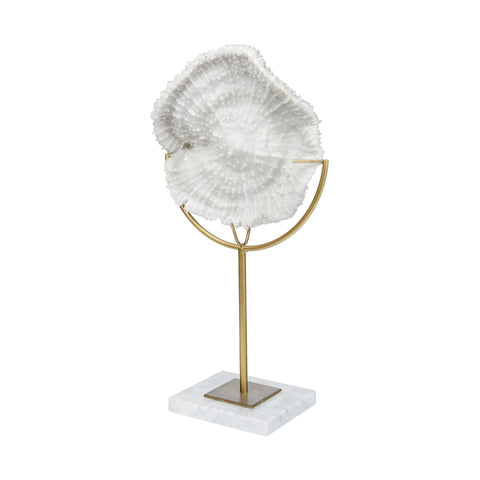 11" Antiqued Gold And White Metal And Resin Coastal Tabletop Sculpture