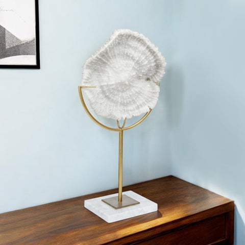 11" Antiqued Gold And White Metal And Resin Coastal Tabletop Sculpture