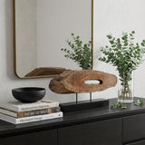 15" Brown and Black Wood and Metal Tabletop Sculpture