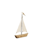 21" Brown And Natural Wood Metal And Fabric Sailboat Tabletop Sculpture