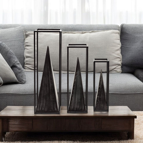 Black Metal Framed Pyramid Sculpture