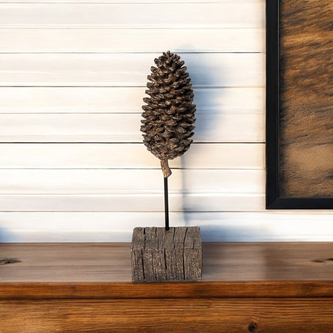 11" Golden Brown Resin Pinecone Tabletop Sculpture