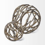 7" Antiqued Gold Rustic Tree Branch Aluminum Orb Tabletop Sculpture