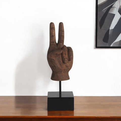 13" Brown Fabric Hand Tabletop Sculpture