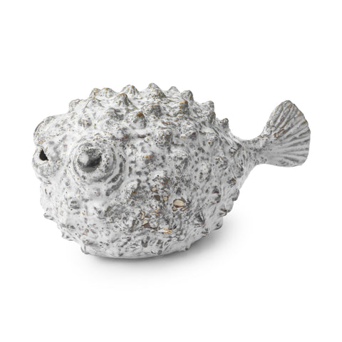 6" White Ceramic Puffer Fish Tabletop Sculpture