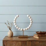 12" White and Gold Wood and Metal Abstract Beaded Tabletop Sculpture