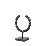 12" Black Wood and Metal Abstract Beaded Tabletop Sculpture