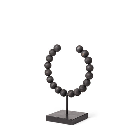 12" Black Wood and Metal Abstract Beaded Tabletop Sculpture