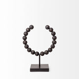 12" Black Wood and Metal Abstract Beaded Tabletop Sculpture