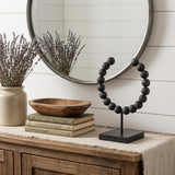 12" Black Wood and Metal Abstract Beaded Tabletop Sculpture