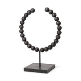 16" Black Wood and Metal Abstract Beaded Tabletop Sculpture