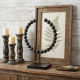 16" Black Wood and Metal Abstract Beaded Tabletop Sculpture