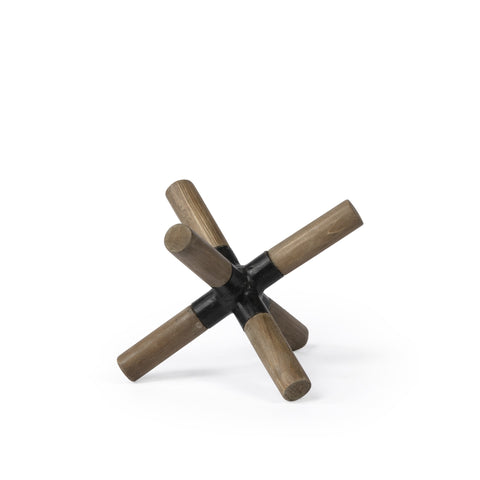 5" Brown Metal And Wood Modern Abstract Tabletop Sculpture