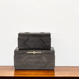 Set of Two Brown Solid Wood Box With Lid
