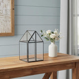 8" Clear And Black Glass And Metal Terrarium House Organizing Box
