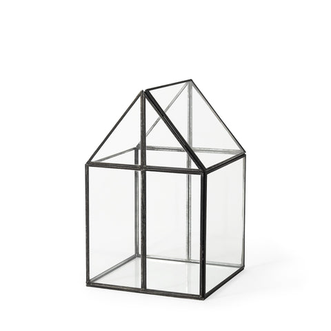 8" Black And Clear Glass And Metal Box