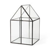 10" Clear And Black Glass and Metal Terrarium Box