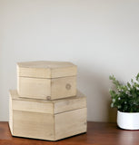 Set of Two Natural Solid Wood Box With Lid