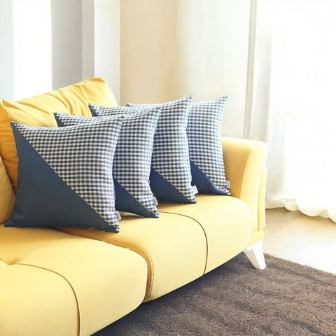 Set Of 4 Blue Houndstooth Pillow Covers