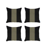 Set Of 4 Black And Yellow Houndstooth Pillow Covers