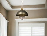 Rustic Gold Tone Metal Dome Hanging Light