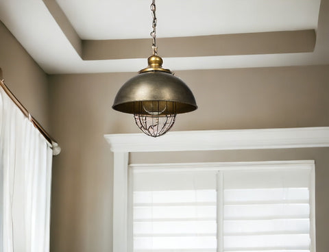 Rustic Gold Tone Metal Dome Hanging Light
