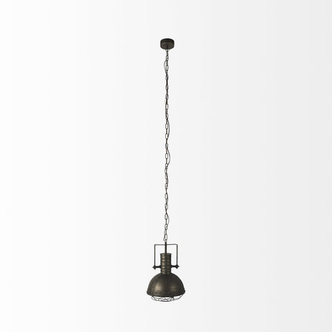 Antiqued Black Metal Hanging Industrial Caged Pendent Light