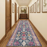 12' Blue And Ivory Oriental Runner Rug