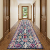 13' Blue And Ivory Oriental Runner Rug
