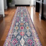 15' Blue And Ivory Oriental Runner Rug